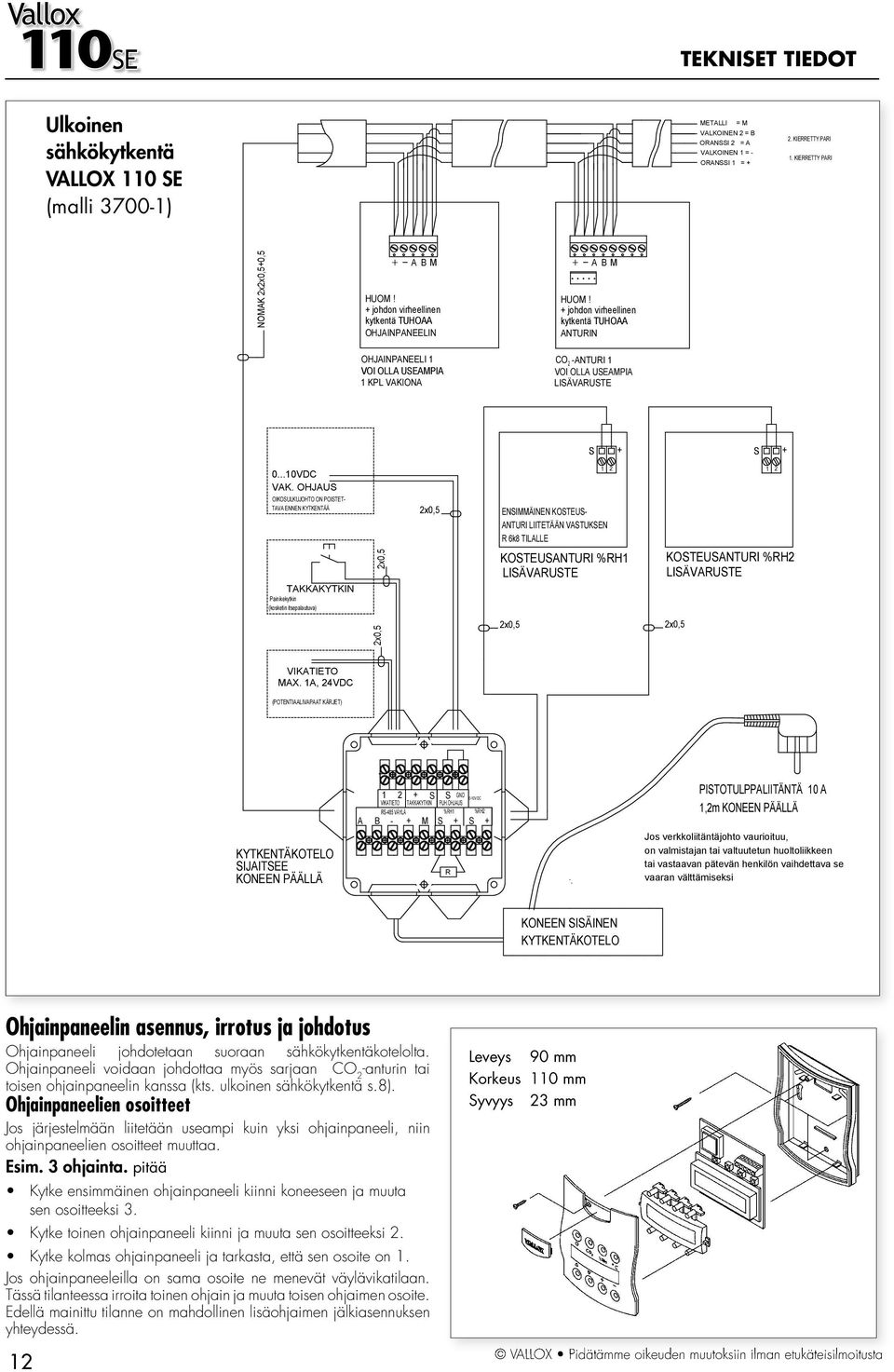 + johdon virheellinen kytkentä TUHOAA ANTURIN OHJAINPANEELI VOI OLLA USEAMPIA KPL VAKIONA CO -ANTURI VOI OLLA USEAMPIA LISÄVARUSTE S + S + 0...0VDC VAK.