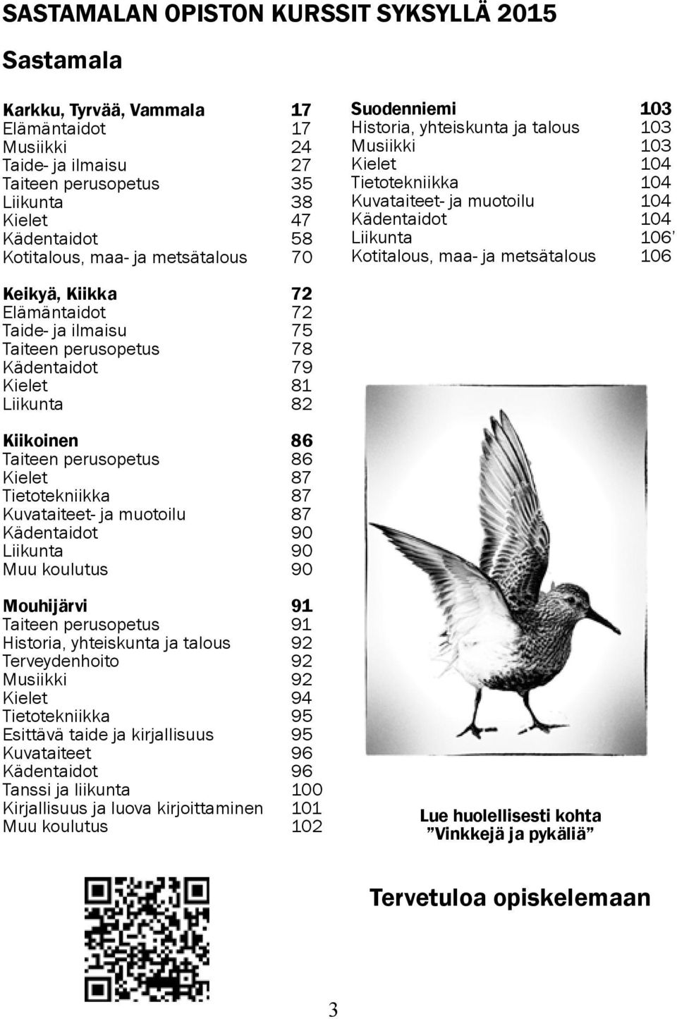 metsätalous 106 Keikyä, Kiikka 72 Elämäntaidot 72 Taide- ja ilmaisu 75 Taiteen perusopetus 78 Kädentaidot 79 Kielet 81 Liikunta 82 Kiikoinen 86 Taiteen perusopetus 86 Kielet 87 Tietotekniikka 87