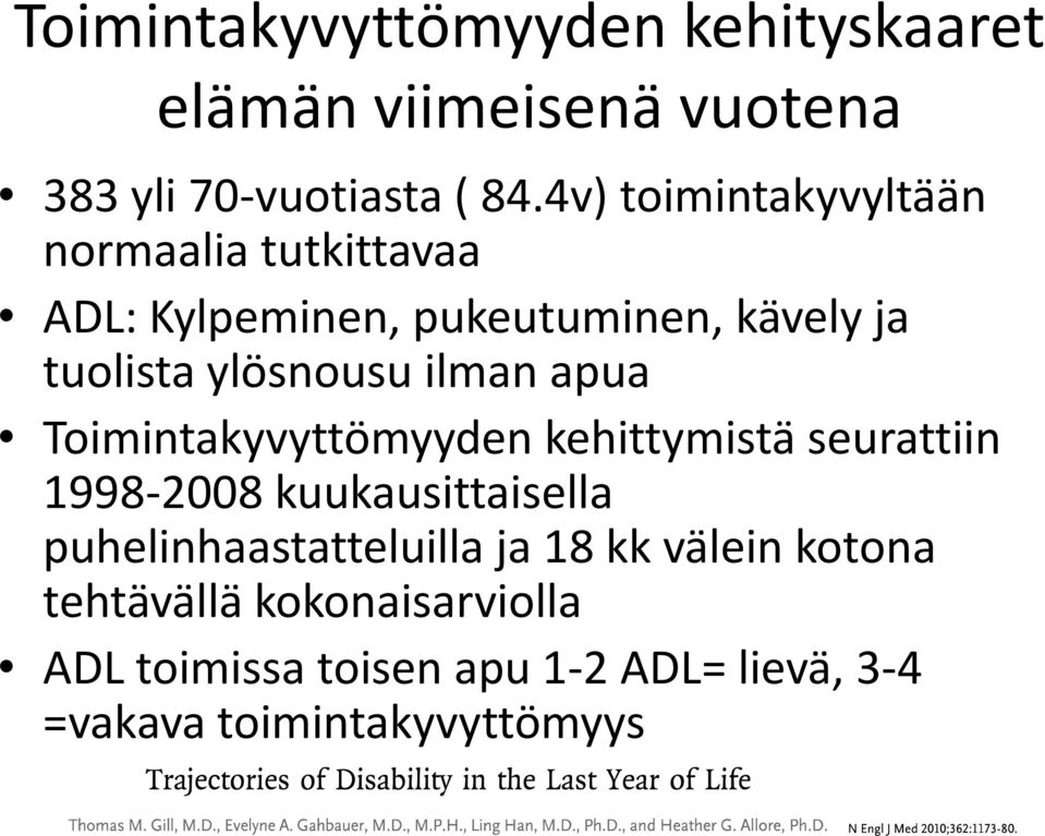 ilman apua Toimintakyvyttömyyden kehittymistä seurattiin 1998-2008 kuukausittaisella