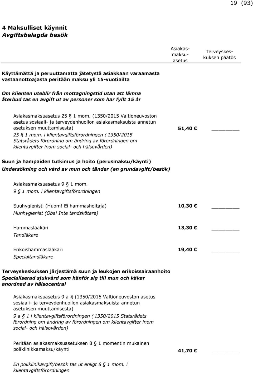 (1350/2015 Valtioneuvoston asetus sosiaali- ja terveydenhuollon asiakasmaksuista annetun asetuksen muuttamisesta) 51,40 25 1 mom.