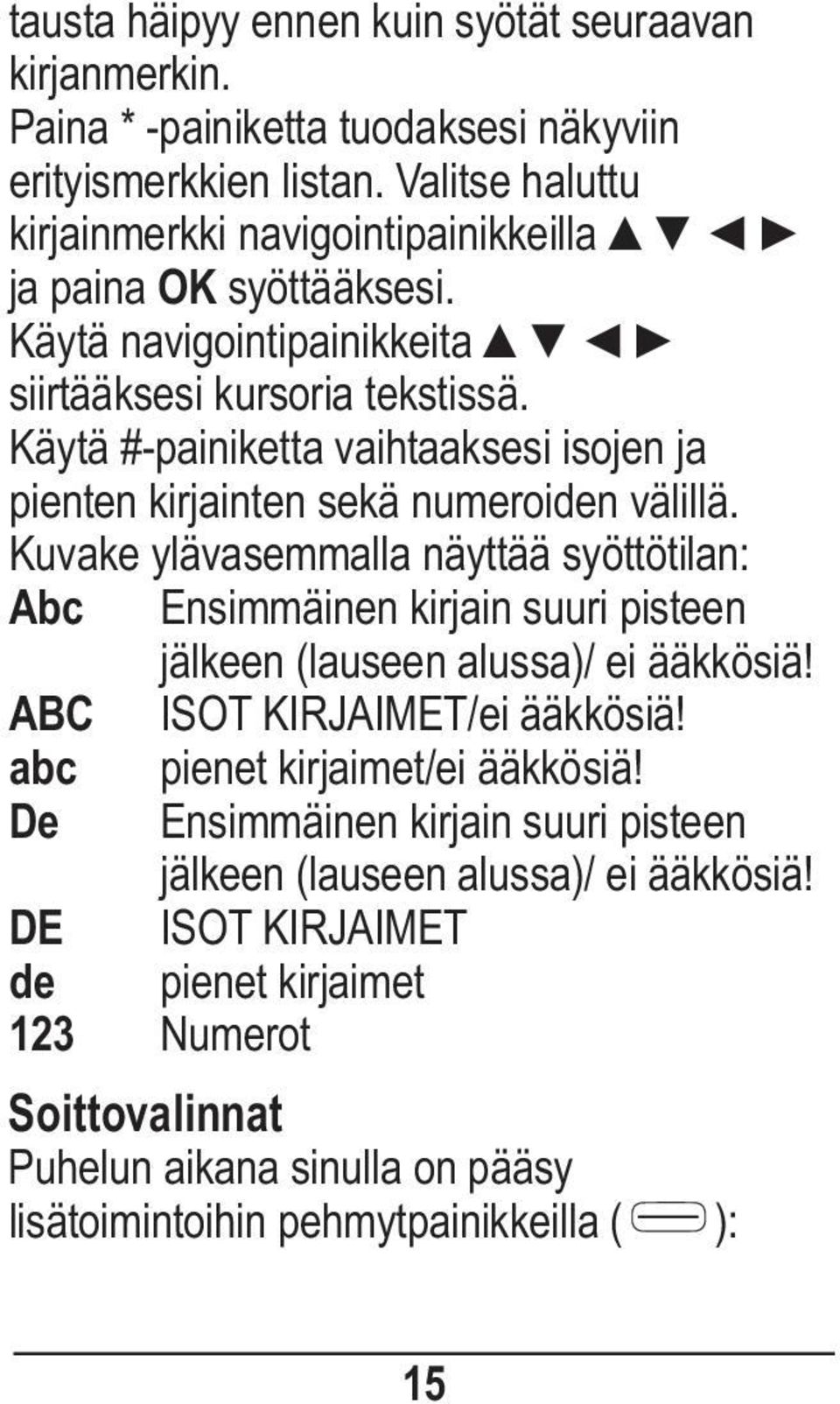 Käytä #-painiketta vaihtaaksesi isojen ja pienten kirjainten sekä numeroiden välillä.