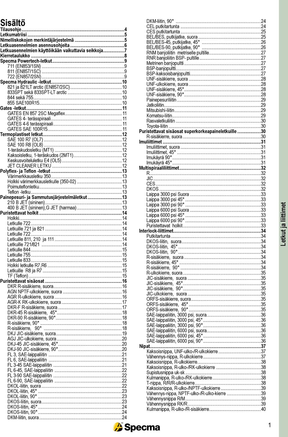 ..10 844 sekä 755...10 855 SAE100R15...10 Gates -letkut...11 GATES EN 857 2SC Megaflex...11 GATES 4- terässpiraali...11 GATES 4-6 terässpiraali...11 GATES SAE 100R15...11 Termoplastiset letkut.