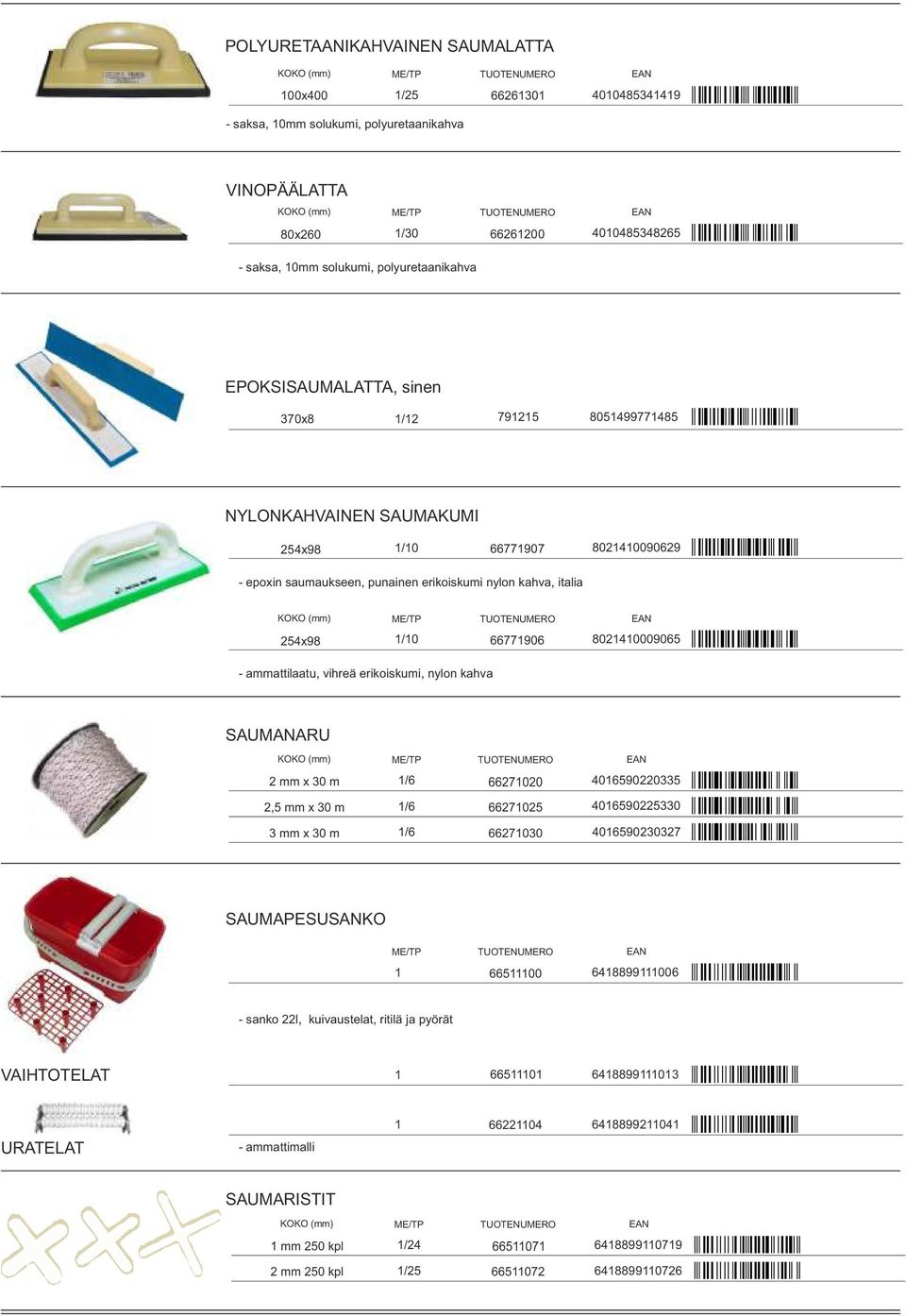 8024009065 - ammattilaatu, vihreä erikoiskumi, nylon kahva SAUMANARU (mm) 2 mm x 30 m 2,5 mm x 30 m 3 mm x 30 m /6 /6 /6 662720 662725 662730 406590220335 406590225330 406590230327