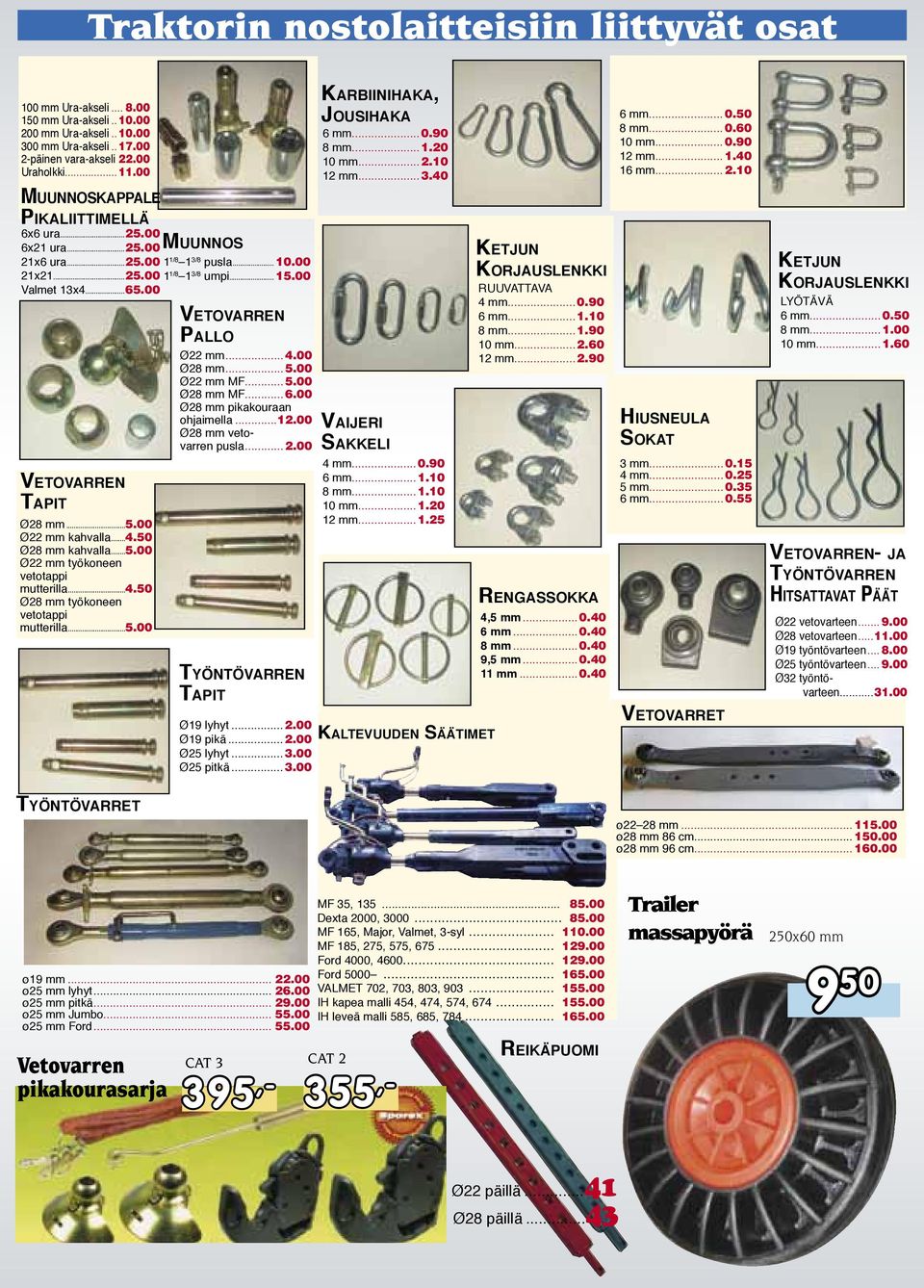 00 Valmet 13x4...65.00 Vetovarren Tapit Ø28 mm...5.00 Ø22 mm kahvalla...4.50 Ø28 mm kahvalla...5.00 Ø22 mm työkoneen vetotappi mutterilla...4.50 Ø28 mm työkoneen vetotappi mutterilla...5.00 Vetovarren Pallo Ø22 mm.