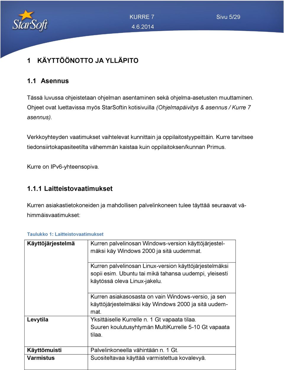 Kurre tarvitsee tiedonsiirtokapasiteetilta vähemmän kaistaa kuin oppilaitoksen/kunnan Primus. Kurre on IPv6-yhteensopiva. 1.