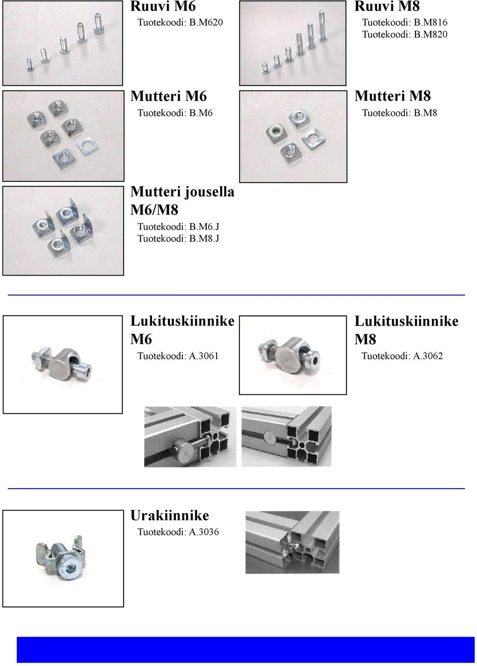 M8 Mutteri jousella M6/M8 Tuotekoodi: B.M6.J Tuotekoodi: B.M8.J Lukituskiinnike Lukituskiinnike M6 M8 Tuotekoodi: A.