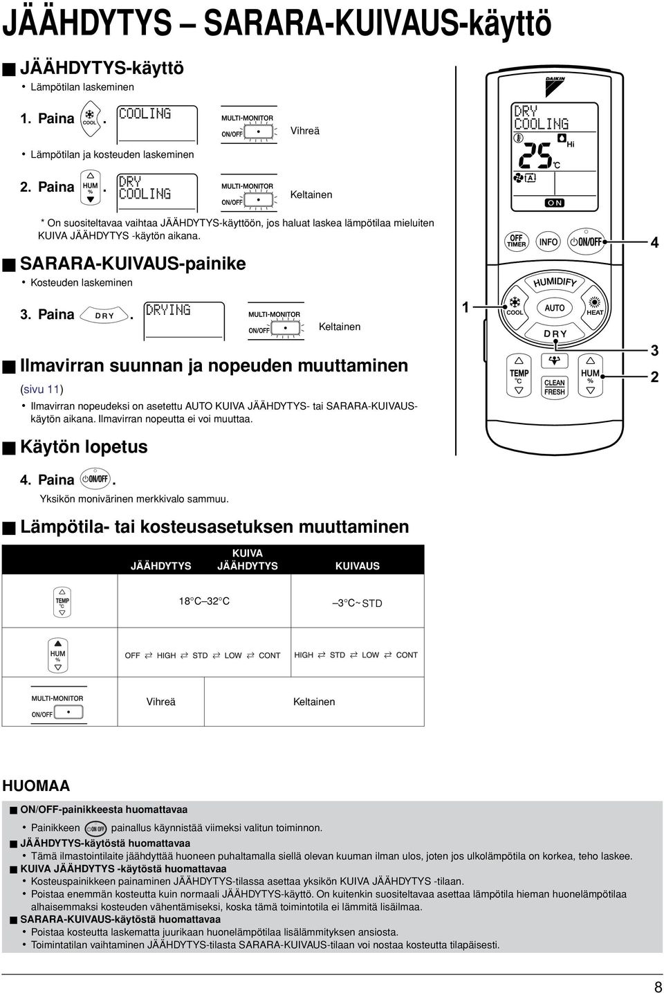 SARARA-KUIVAUS-painike Kosteuden laskeminen 4 3. Paina.