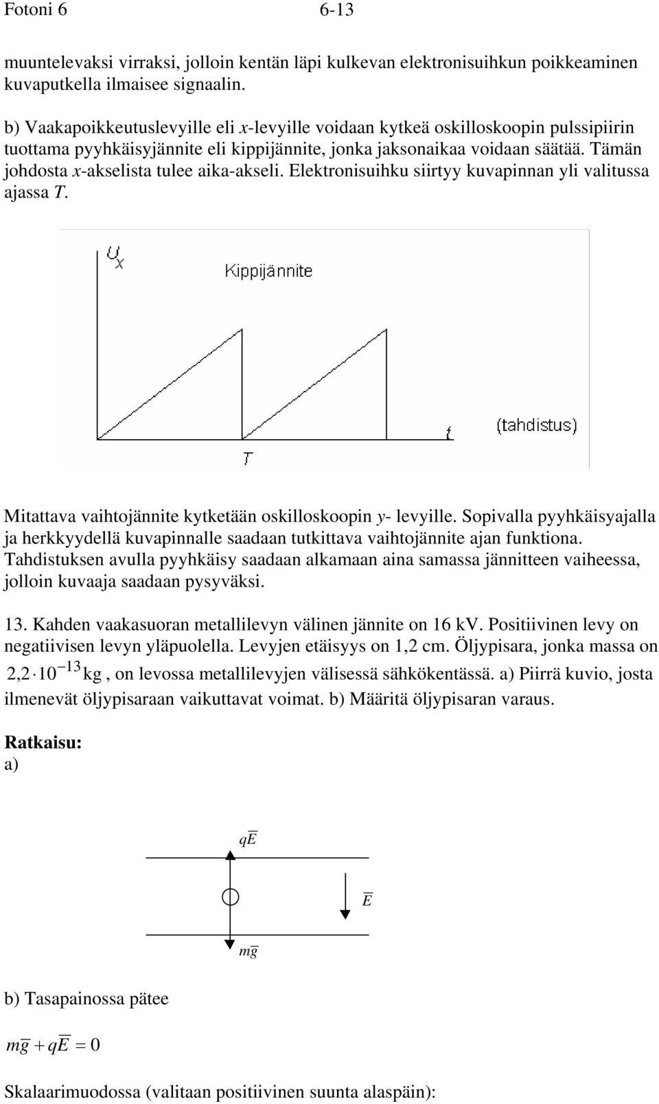 Tämän johdosta x-akselista tulee aika-akseli. Elektronisuihku siirtyy kuvapinnan yli valitussa ajassa T. Mitattava vaihtojännite kytketään oskilloskoopin y- levyille.