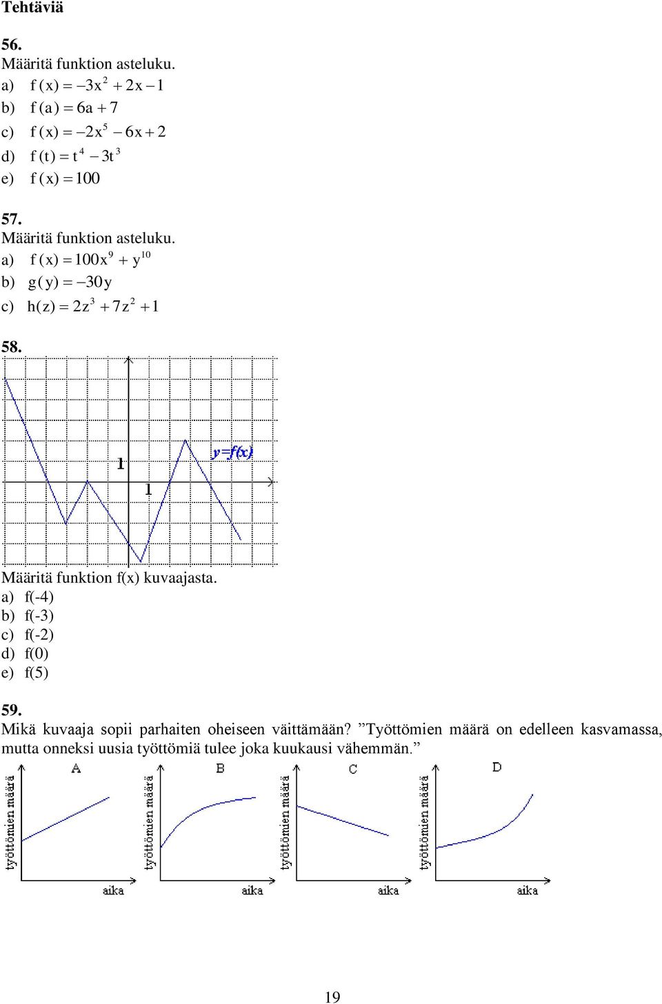 Määritä funktion asteluku. a) b) g( y) 30y c) 58.