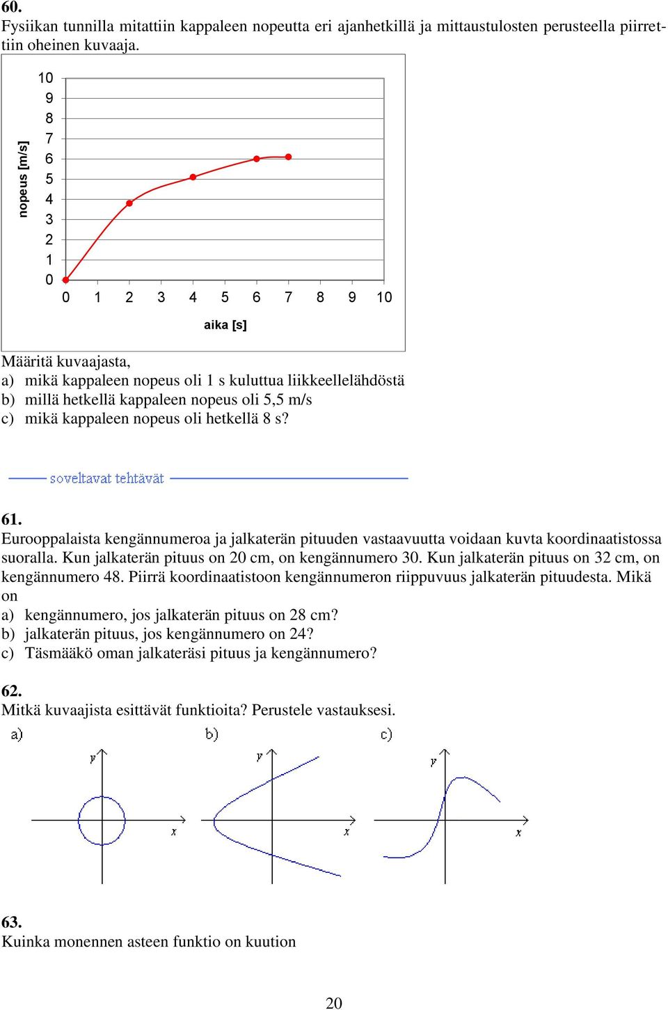 nopeus oli hetkellä 8 s? 61. Eurooppalaista kengännumeroa ja jalkaterän pituuden vastaavuutta voidaan kuvta koordinaatistossa suoralla. Kun jalkaterän pituus on 0 cm, on kengännumero 30.