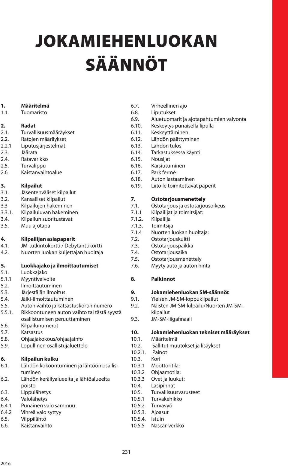 Kilpailijan asiapaperit 4.1. JM-tutkintokortti / Debytanttikortti 4.2. Nuorten luokan kuljettajan huoltaja 5. Luokkajako ja ilmoittautumiset 5.1. Luokkajako 5.1.1 Myyntivelvoite 5.2. Ilmoittautuminen 5.