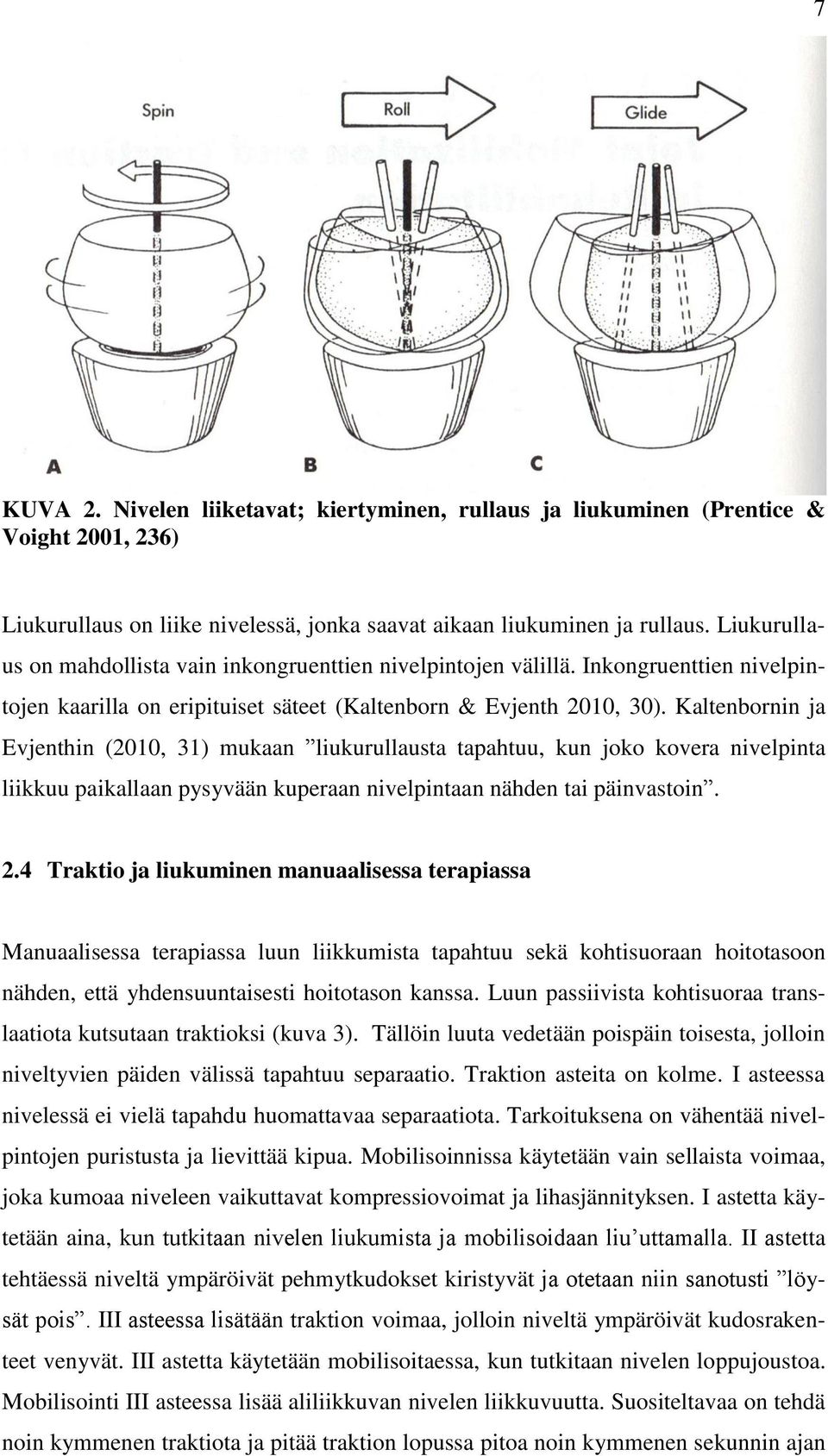 Kaltenbornin ja Evjenthin (2010, 31) mukaan liukurullausta tapahtuu, kun joko kovera nivelpinta liikkuu paikallaan pysyvään kuperaan nivelpintaan nähden tai päinvastoin. 2.