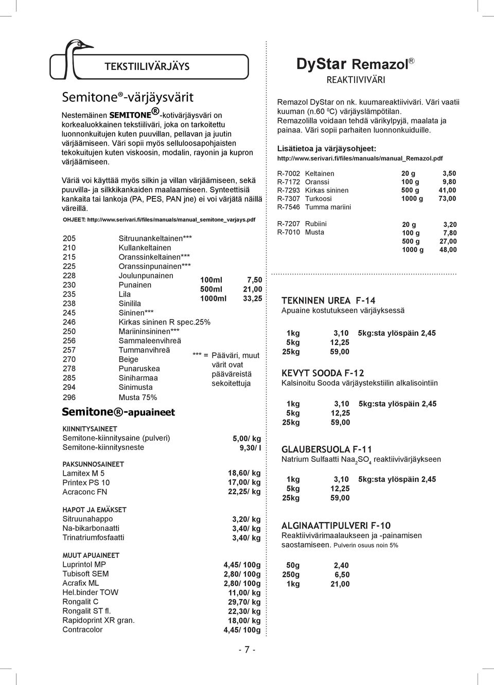 Väriä voi käyttää myös silkin ja villan värjäämiseen, sekä puuvilla- ja silkkikankaiden maalaamiseen. Synteettisiä kankaita tai lankoja (PA, PES, PAN jne) ei voi värjätä näillä väreillä.