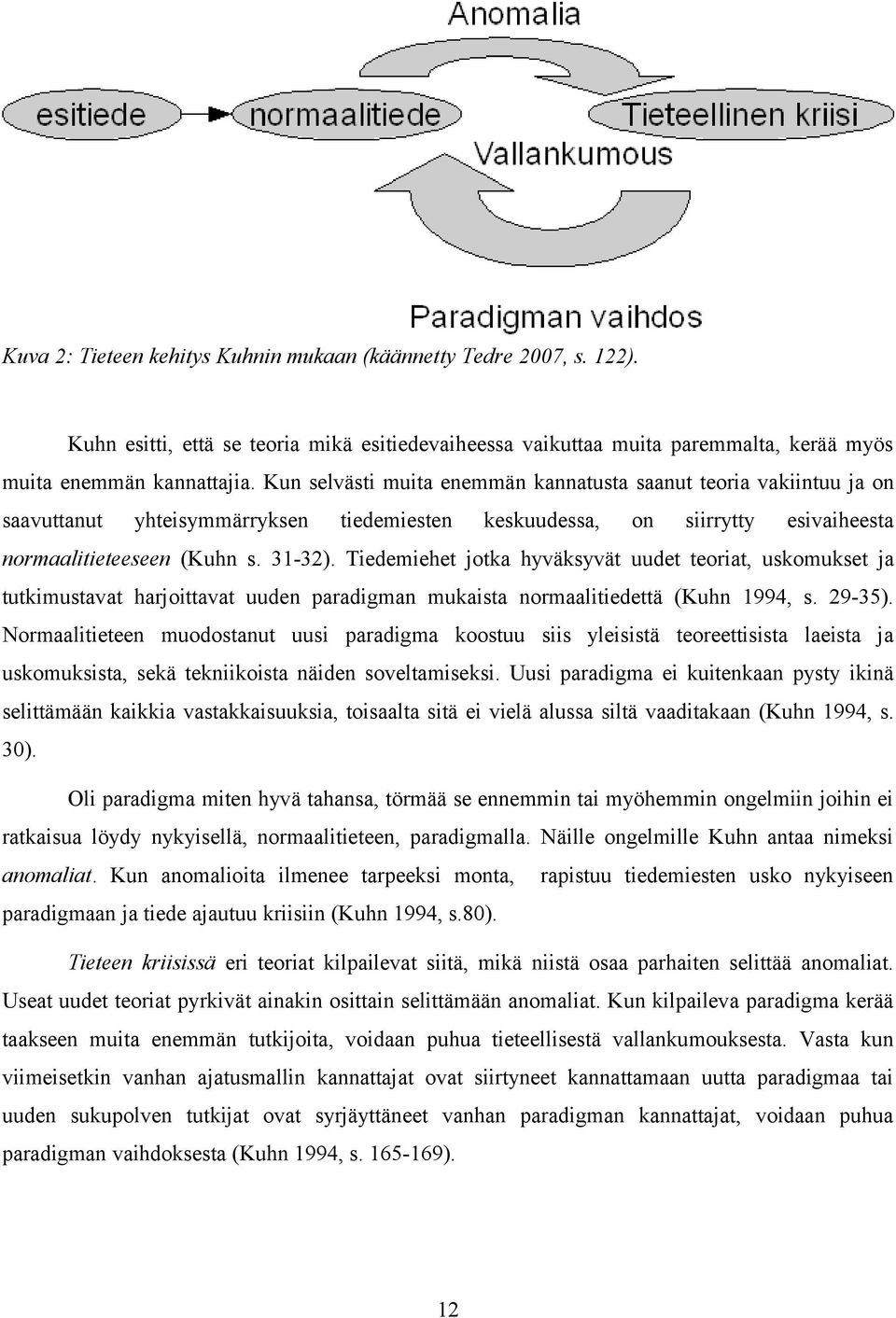 Tiedemiehet jotka hyväksyvät uudet teoriat, uskomukset ja tutkimustavat harjoittavat uuden paradigman mukaista normaalitiedettä (Kuhn 1994, s. 29-35).