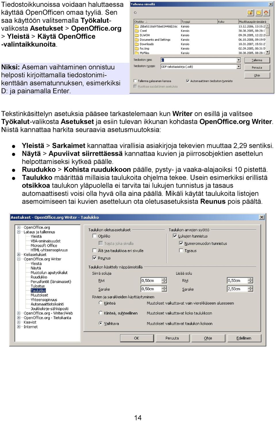 Tekstinkäsittelyn asetuksia pääsee tarkastelemaan kun Writer on esillä ja valitsee Työkalut-valikosta Asetukset ja esiin tulevan ikkunan kohdasta OpenOffice.org Writer.