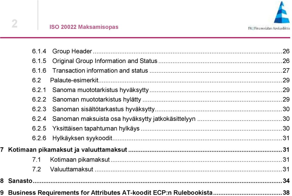 .. 30 6.2.4 Sanoman maksuista osa hyväksytty jatkokäsittelyyn... 30 6.2.5 Yksittäisen tapahtuman hylkäys... 30 6.2.6 Hylkäyksen syykoodit.