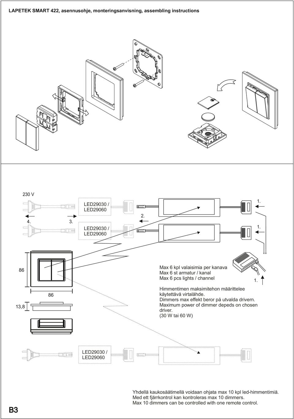 virtalähde. Dimmers max effekt beror på utvalda drivern. Maximum power of dimmer depeds on chosen driver.
