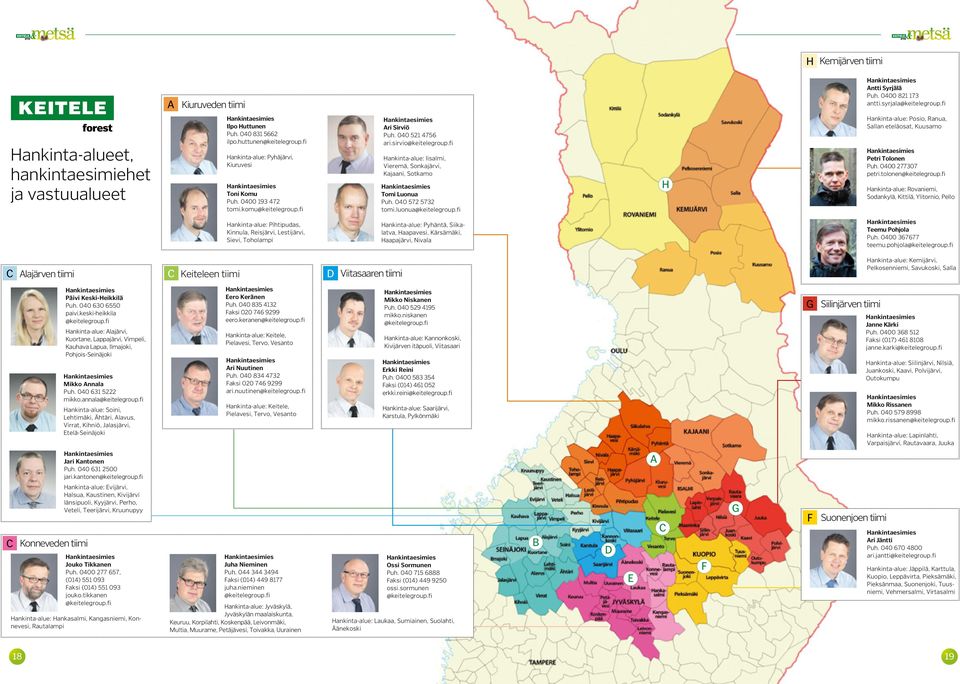 annala@keitelegroup.fi Hankinta-alue: Soini, Lehtimäki, Ähtäri, Alavus, Virrat, Kihniö, Jalasjärvi, Etelä-Seinäjoki Ilpo Huttunen Puh. 040 831 5662 ilpo.huttunen@keitelegroup.fi Ari Sirviö Puh.