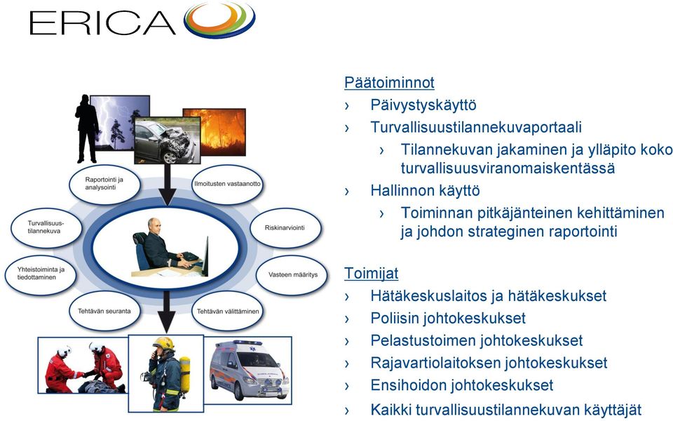 johdon strateginen raportointi Toimijat Hätäkeskuslaitos ja hätäkeskukset Poliisin johtokeskukset