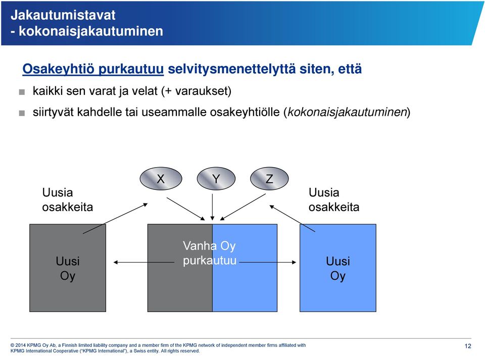 varaukset) siirtyvät kahdelle tai useammalle osakeyhtiölle