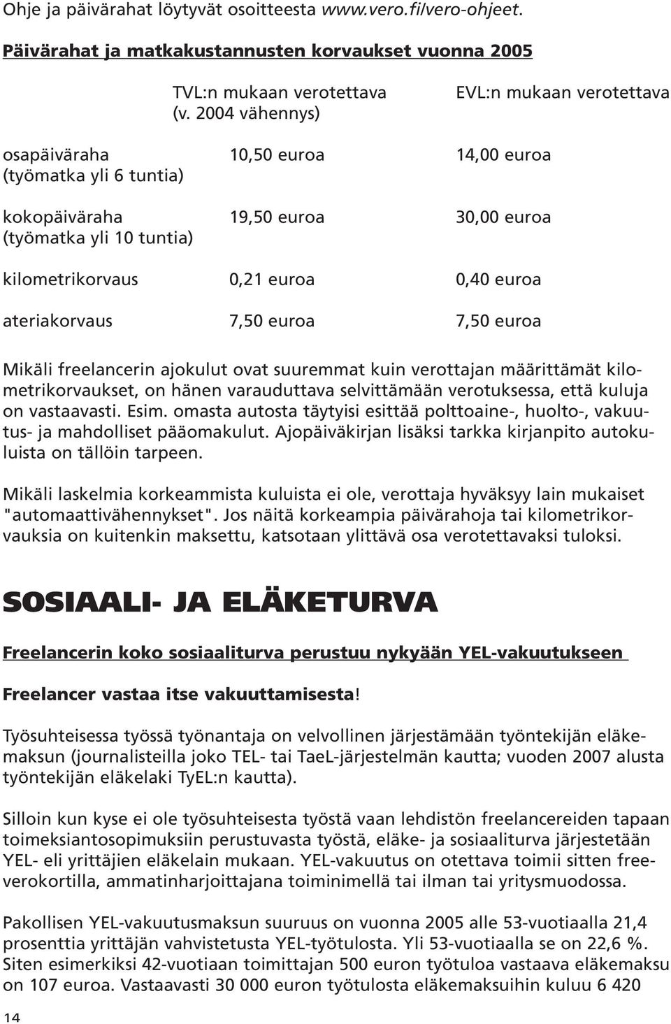 euroa ateriakorvaus 7,50 euroa 7,50 euroa Mikäli freelancerin ajokulut ovat suuremmat kuin verottajan määrittämät kilometrikorvaukset, on hänen varauduttava selvittämään verotuksessa, että kuluja on