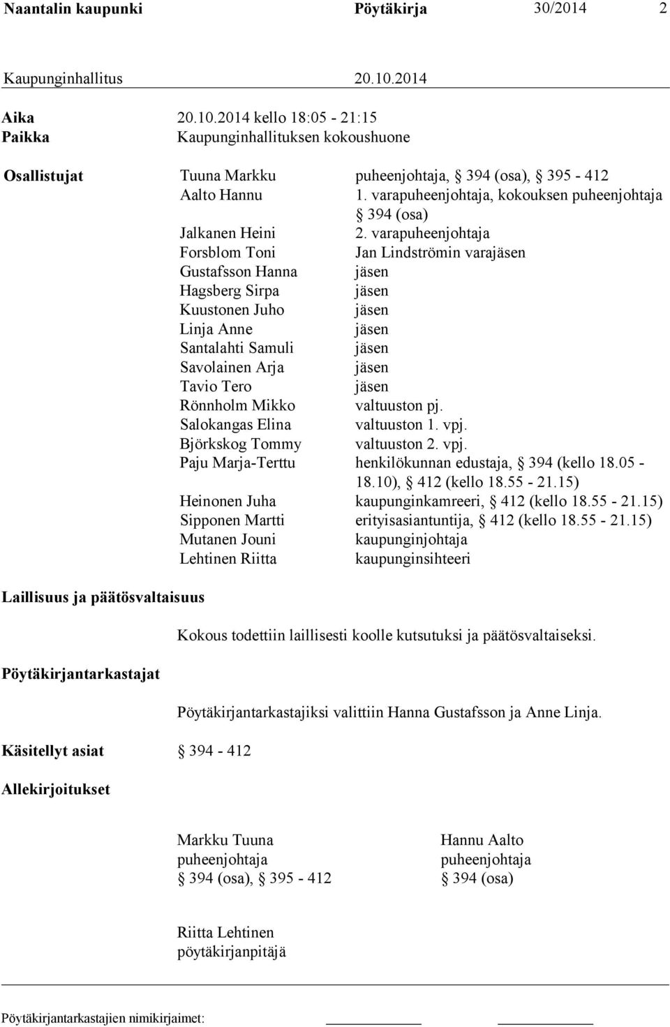 varapuheenjohtaja, ko kouksen puheen johtaja 394 (osa) Jalkanen Heini 2.