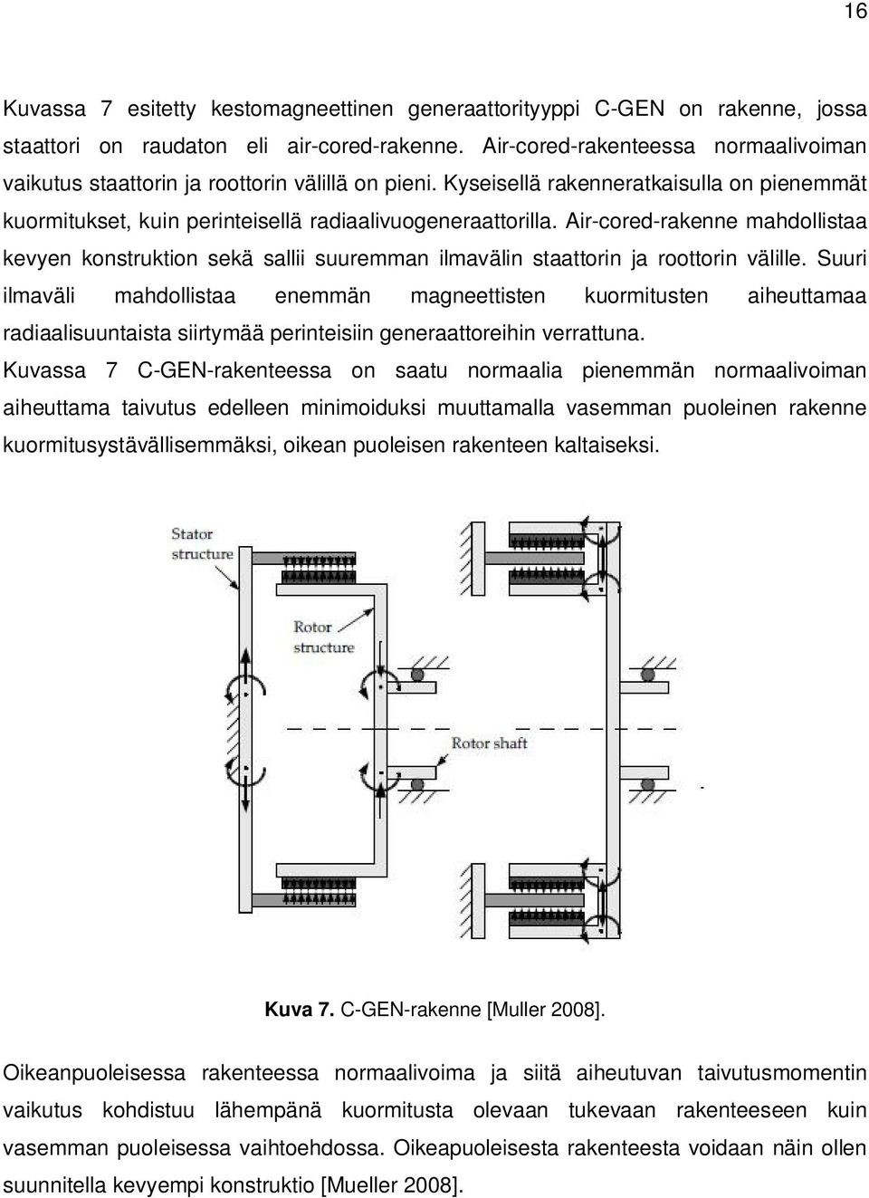 Air-cored-rakenne mahdollistaa kevyen konstruktion sekä sallii suuremman ilmavälin staattorin ja roottorin välille.