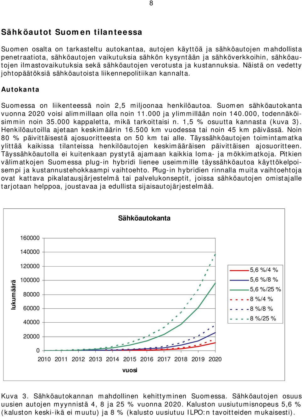 Autokanta Suomessa on liikenteessä noin 2,5 miljoonaa henkilöautoa. Suomen sähköautokanta vuonna 2020 voisi alimmillaan olla noin 11.000 ja ylimmillään noin 140.000, todennäköisimmin noin 35.