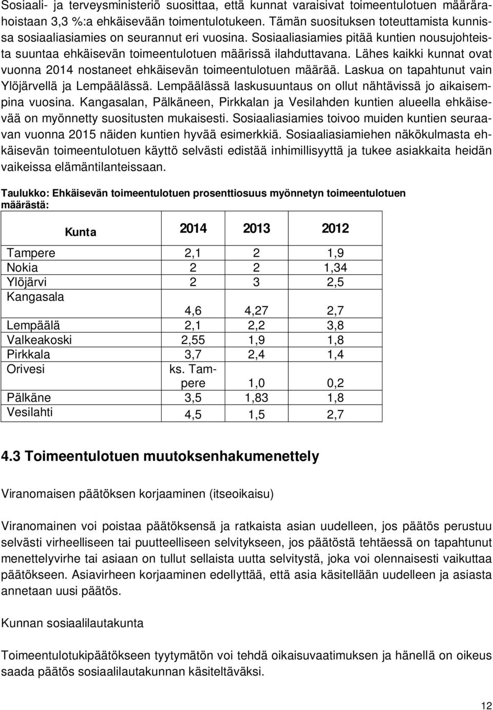 Lähes kaikki kunnat ovat vuonna 2014 nostaneet ehkäisevän toimeentulotuen määrää. Laskua on tapahtunut vain Ylöjärvellä ja Lempäälässä.