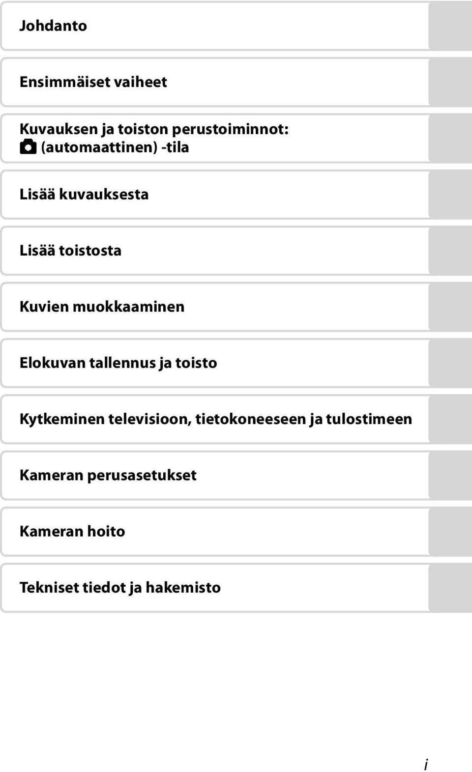 muokkaaminen Elokuvan tallennus ja toisto Kytkeminen televisioon,