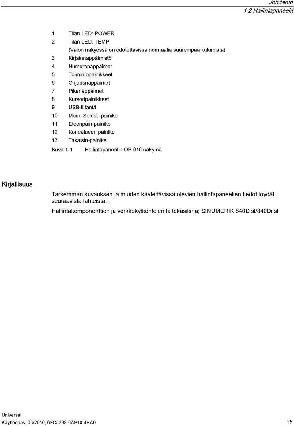 5 Toimintopainikkeet 6 Ohjausnäppäimet 7 Pikanäppäimet 8 Kursoripainikkeet 9 USB-liitäntä 10 Menu Select -painike 11 Eteenpäin-painike 12 Konealueen painike