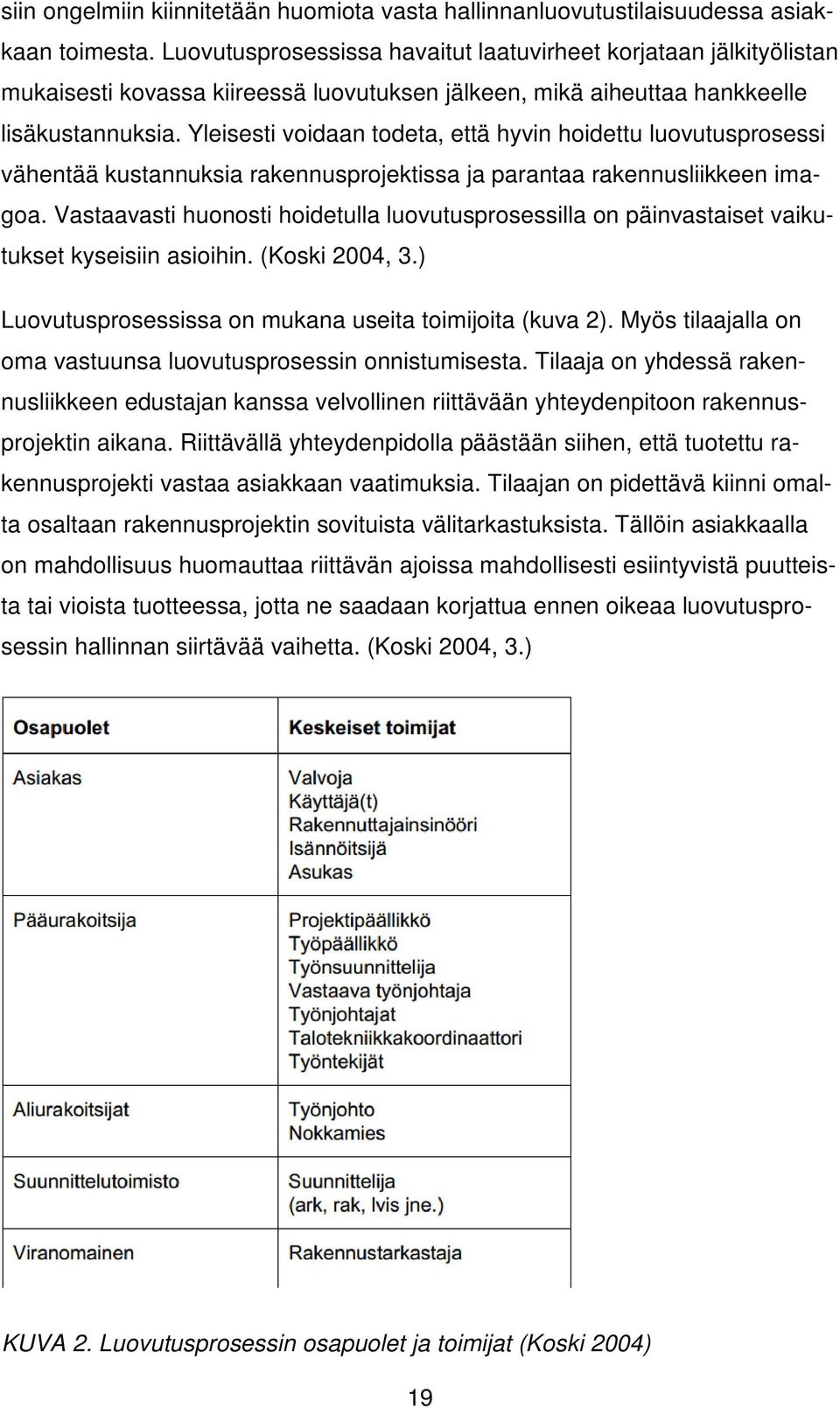 Yleisesti voidaan todeta, että hyvin hoidettu luovutusprosessi vähentää kustannuksia rakennusprojektissa ja parantaa rakennusliikkeen imagoa.