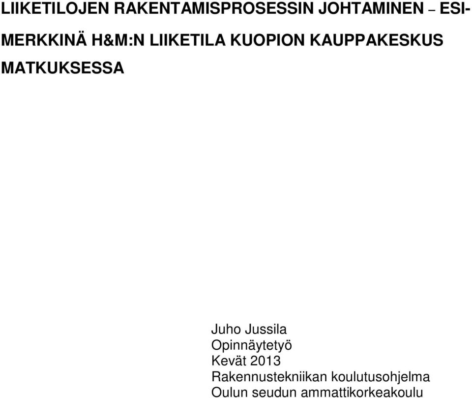 MATKUKSESSA Juho Jussila Opinnäytetyö Kevät 2013