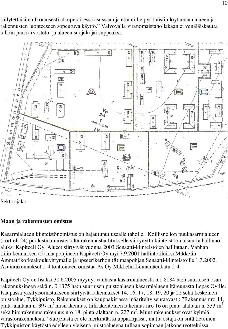 Sektorijako Maan ja rakennusten omistus Kasarmialueen kiinteistönomistus on hajautunut usealle taholle.