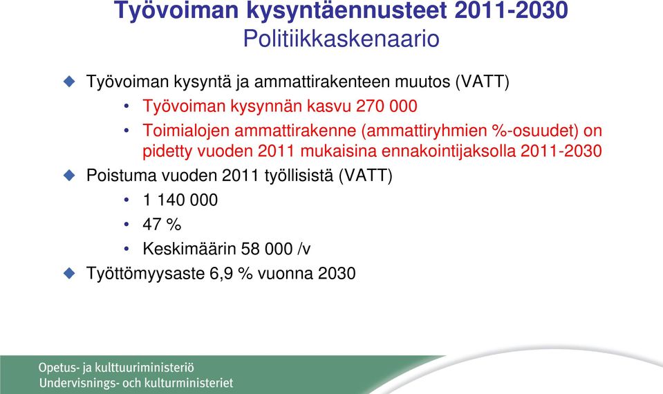 (ammattiryhmien %-osuudet) on pidetty vuoden 2011 mukaisina ennakointijaksolla 2011-2030