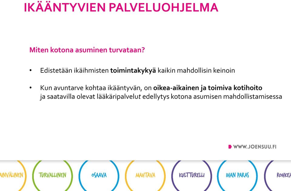 avuntarve kohtaa ikääntyvän, on oikea-aikainen ja toimiva kotihoito