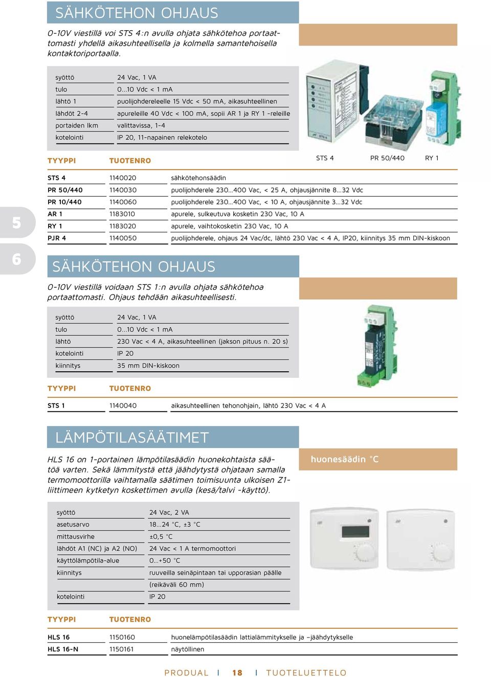 relekotelo STS 4 PR 50/440 RY 1 5 6 STS 4 1140020 sähkötehonsäädin PR 50/440 1140030 puolijohderele 230 400 Vac, < 25 A, ohjausjännite 8 32 Vdc PR 10/440 1140060 puolijohderele 230 400 Vac, < 10 A,