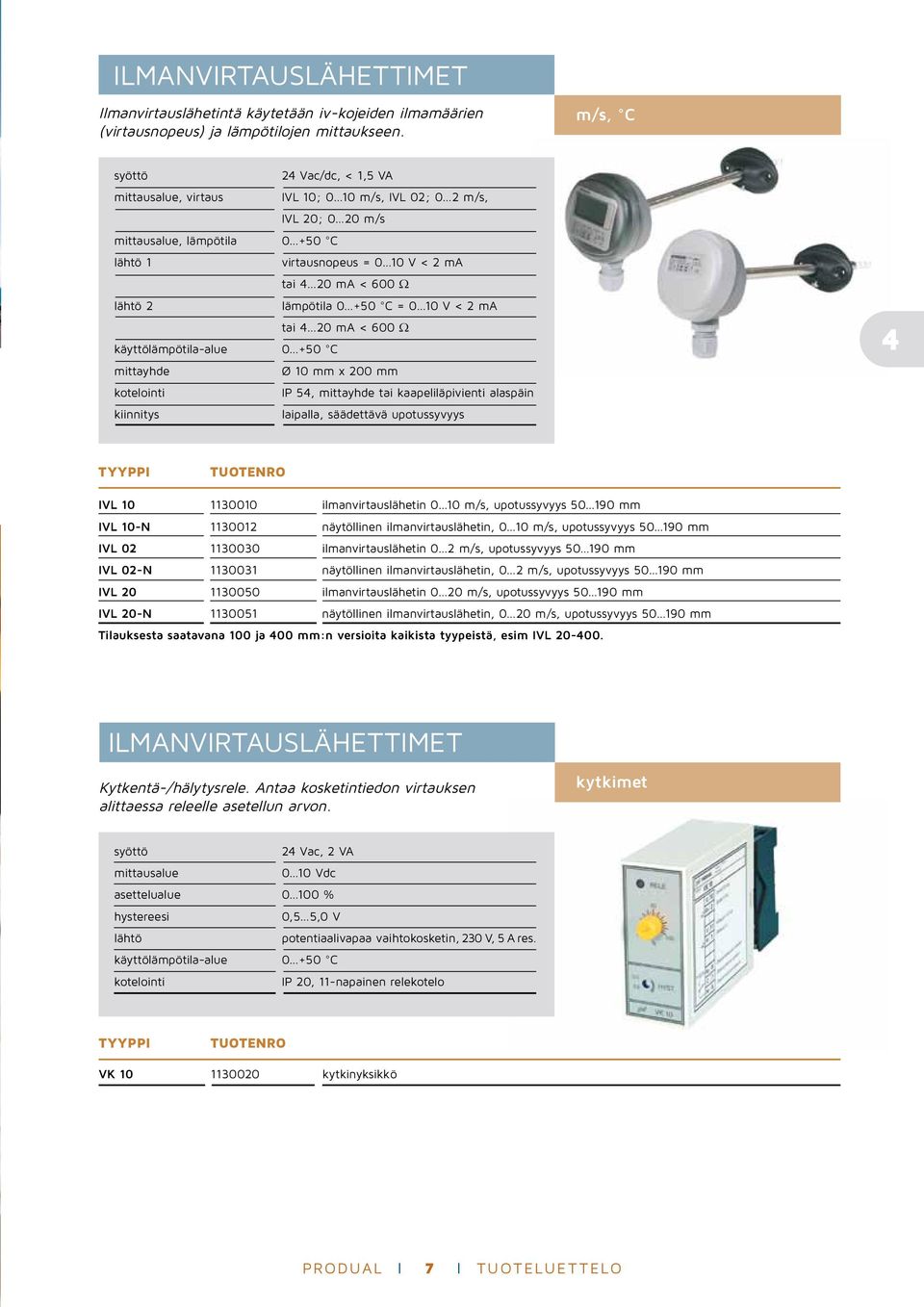 lämpötila 0 +50 C = 0 10 V < 2 ma tai 4 20 ma < 600 Ω käyttölämpötila-alue 0 +50 C mittayhde Ø 10 mm x 200 mm IP 54, mittayhde tai kaapeliläpivienti alaspäin laipalla, säädettävä upotussyvyys 4 IVL