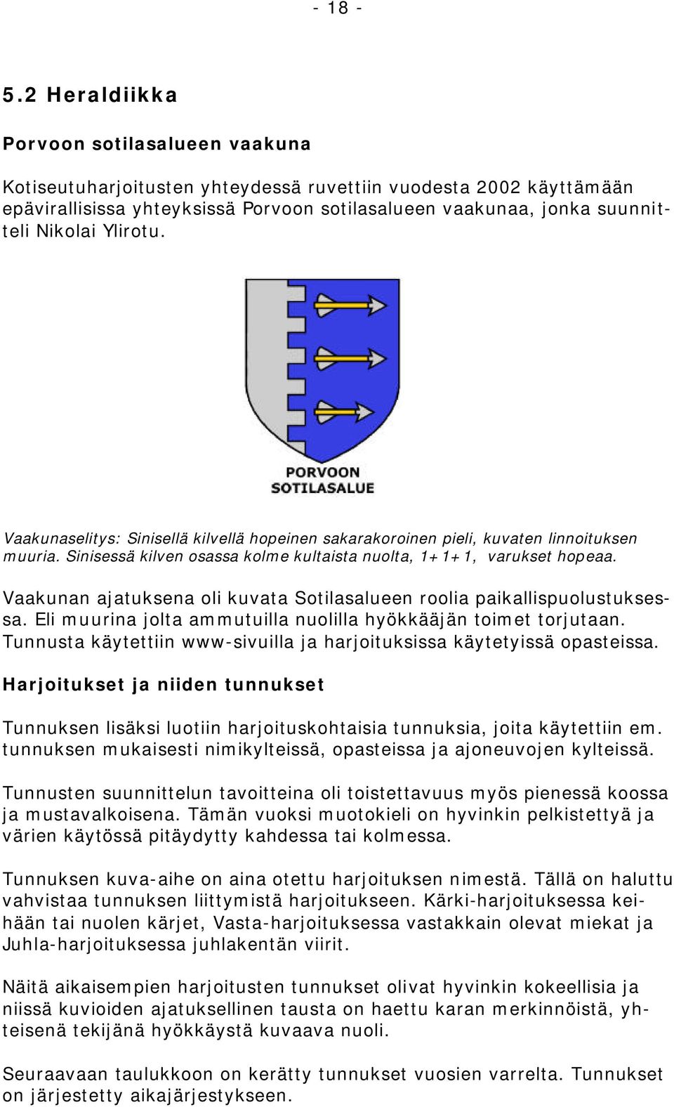 Ylirotu. Vaakunaselitys: Sinisellä kilvellä hopeinen sakarakoroinen pieli, kuvaten linnoituksen muuria. Sinisessä kilven osassa kolme kultaista nuolta, 1+1+1, varukset hopeaa.