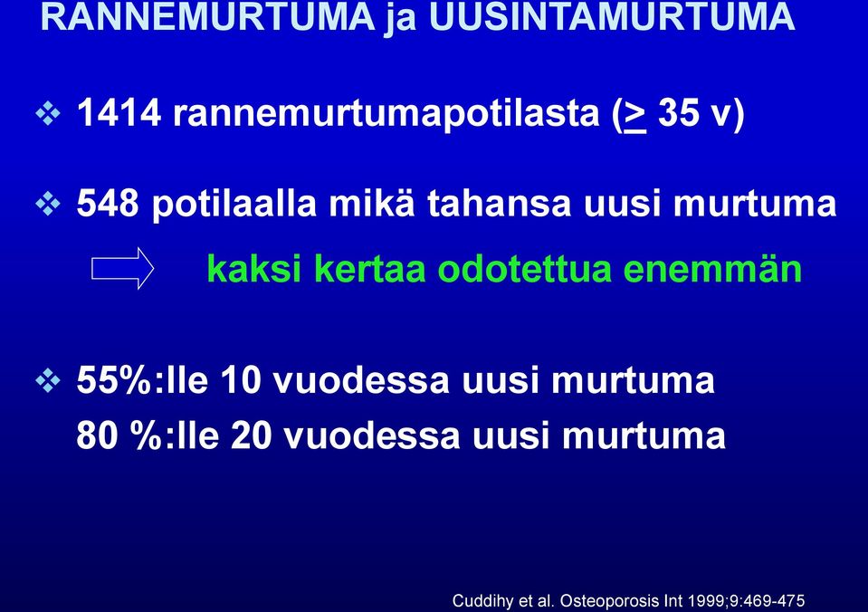 odotettua enemmän 55%:lle 10 vuodessa uusi murtuma 80 %:lle 20