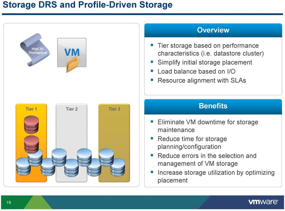 Tier 1 Tier 2 Tier 3 Benefits Eliminate VM downtime for storage maintenance Reduce time for storage