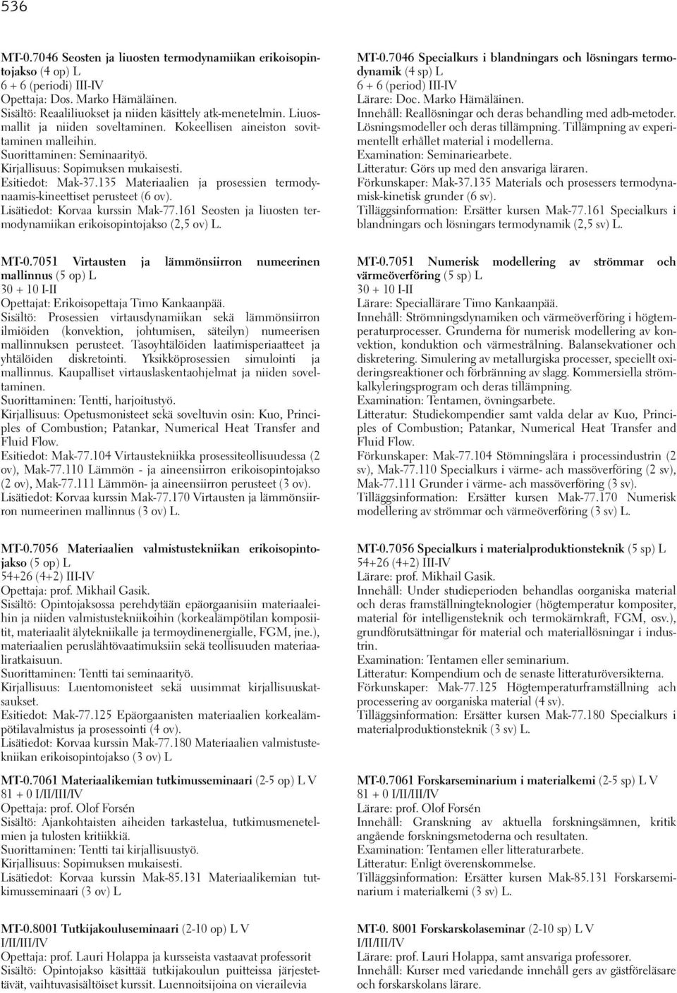 135 Materiaalien ja prosessien termodynaamis-kineettiset perusteet (6 ov). Lisätiedot: Korvaa kurssin Mak-77.161 Seosten ja liuosten termodynamiikan erikoisopintojakso (2,5 ov) L. MT-0.