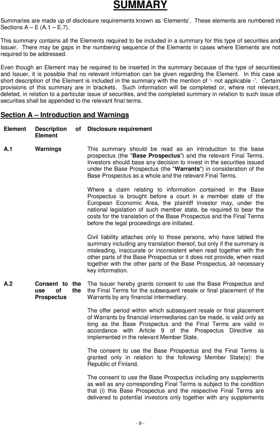 There may be gaps in the numbering sequence of the Elements in cases where Elements are not required to be addressed.