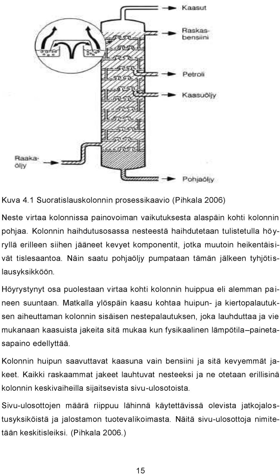 Näin saatu pohjaöljy pumpataan tämän jälkeen tyhjötislausyksikköön. Höyrystynyt osa puolestaan virtaa kohti kolonnin huippua eli alemman pa i- neen suuntaan.