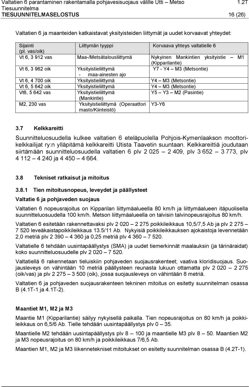 Yksityistieliittymä Y4 M3 (Metsontie) Vt 6, 5 642 oik Yksityistieliittymä Y4 M3 (Metsontie) Vt6, 5 642 vas Yksityistieliittymä Y5 Y3 M2 (Pasintie) (Mankintie) M2, 230 vas Yksityistieliittymä