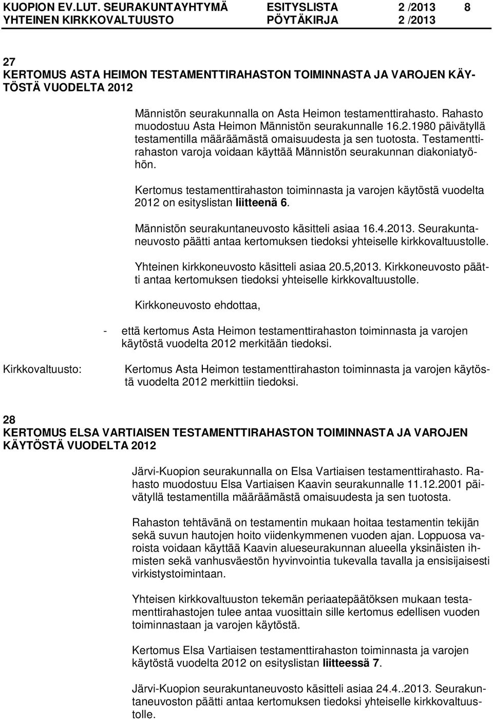 Rahasto muodostuu Asta Heimon Männistön seurakunnalle 16.2.1980 päivätyllä testamentilla määräämästä omaisuudesta ja sen tuotosta.