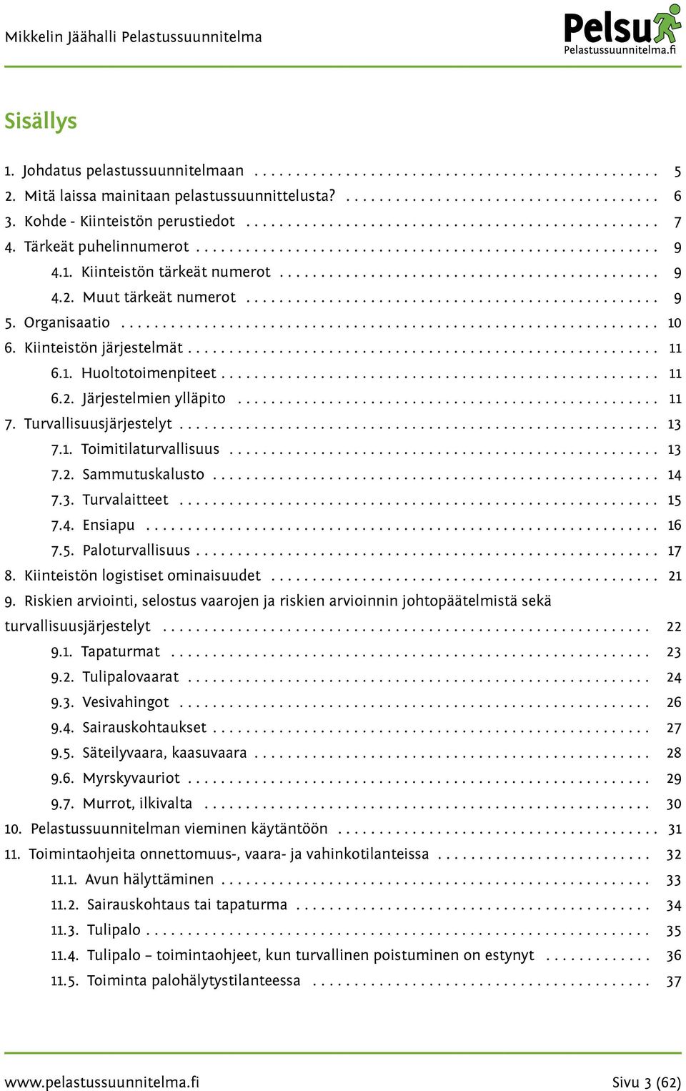 Kiinteistön tärkeät numerot.............................................. 9 4.2. Muut tärkeät numerot.................................................. 9 5. Organisaatio................................................................. 10 6.