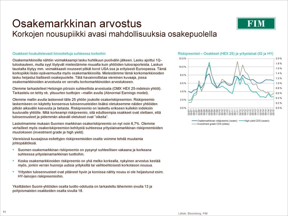 voimakkaasti nousseet pitkät korot USA:ssa ja erityisesti Euroopassa. Tämä korkopiikki lisäsi epävarmuutta myös osakemarkkinoilla.