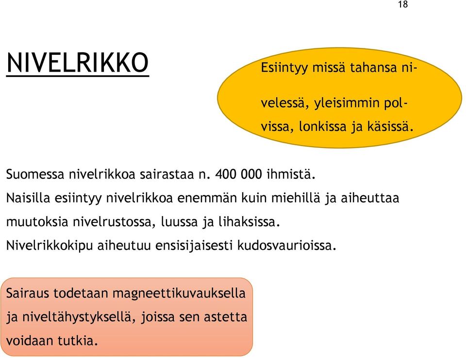 Naisilla esiintyy nivelrikkoa enemmän kuin miehillä ja aiheuttaa muutoksia nivelrustossa, luussa ja