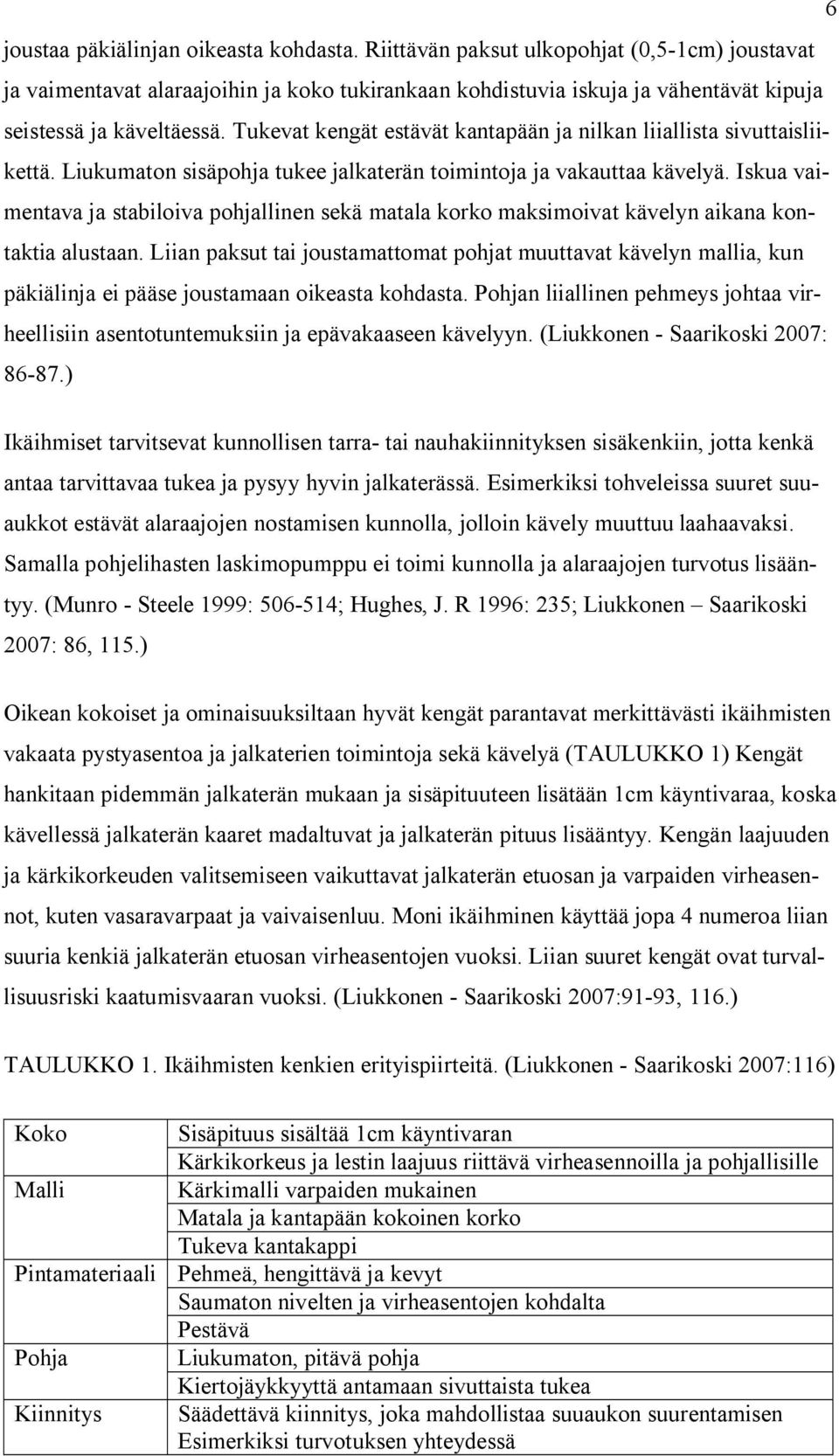 Tukevat kengät estävät kantapään ja nilkan liiallista sivuttaisliikettä. Liukumaton sisäpohja tukee jalkaterän toimintoja ja vakauttaa kävelyä.